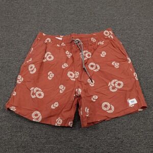 Katin Swim Trunks Shorts Mens Large Rust Orange Floral Mesh Lined Drawstring